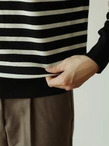 GRDR Men's Classic Shoulder Striped Long Sleeve Sweater, Versatile Knit Pullover For Daily Wear - Black - View 6