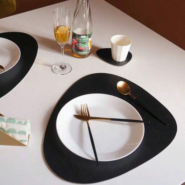 2/4/8 Stücke Schwarze Tischsets & Untersetzer Set (Tischsets + Untersetzer), Dreieckige Tischsets, Tischdekoration Tischsets, Weihnachtsgeschenk Tischsets Set