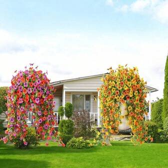 2件装 - 耐用仿真花吊坠 - 逼真人造花装饰，不褪色，耐候防紫外线，仿真花，室内外皆宜，非常适合门廊、窗户、户外花园露台 - 易于维护