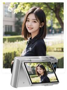 High-Definition Digital Camera 1500mAh 16X Zoom Optional Wide-Angle Lens Retro 2.8 Inch Flip The Screen 64M Pixel 4K HD Video White Black Silver For Boyfriend And Girlfriend(White)