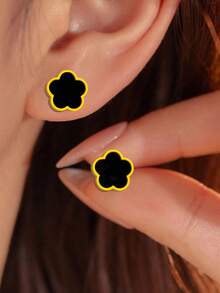 1 对/2 件时尚不锈钢幸运五瓣花流苏耳环新款女士耳环饰品 - 金色 - 查看 4