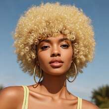 Afro Wig 14Inch And 8Inch Afro Wigs For Women 70s Afro Kinky Curly Wig Bouncy Huge Fluffy Puff Wigs Synthetic Hair For Cosplay Daily And Party - Blonde - 查看 13