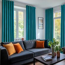 4 Panels Velvet Curtains Blackout Thermal Insulated Rod Pocket Drapes For Bedroom Living Room , Super Soft Velvet Drapes For Bedroom Living Room Thermal Insulated Window Drapes Machine Washable - Xanh ngọc - Xem 2