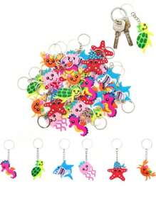 24pcs- Party With Sea Creature Keychains, Cartoon Key Chains, Suitable For Party Favors, Holiday Items, Back To Classroom Gifts, Reusable Birthday Party Return Favors For Bag Fillers Party Ornaments, Summer Beach, Pool Party, Vacation Gift Giving, Mother's Day Graduation