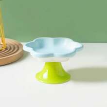 Ceramic Raised Cat Bowl With Flower Design, Elevated Cat Food Bowl Water Plate Snack Dish With Stand For Neck Protection