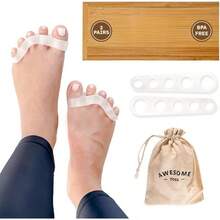 Awesome Toes Spacers & Separators, Fast Pain Relief From Hammertoe & Bunions, Two Pairs In Stylish Wooden Box, Latex-Rubber Toe Stretchers Used Walking, Running & Yoga Practice - Small & Medium Kit - View 1