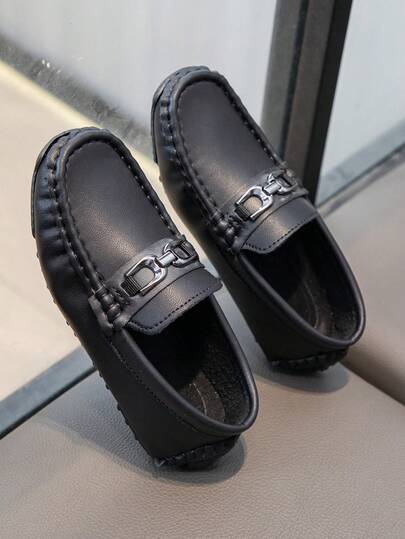Pojkars business casual loafers, lätta halkfria läderskor, mellanstora barnskor i brittisk stil