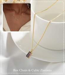 FUNEIA Women 14K Gold Plated Emerald Birthstone Necklace Women Mothers Dainty Gold Necklace Blue Green Cubic Zirconia Pendant Necklace Birthday Gifts Women Jewelry - 02. 二月(紫水晶) - 查看 3