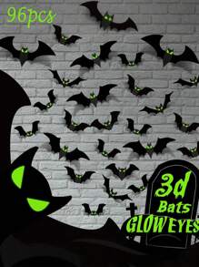 24/48/96 Stück Fledermäuse die im Dunkeln leuchten 3D Fledermaus Ausschnitte, Halloween Dekorationen mit leuchtenden Augen aus Papier, schwarze Plastikaufkleber Fledermäuse für Innen- und Außenbereich gruselig und beängstigend, PVC Fledermäuse für Innen- und Außenbereich Halloween, Halloween Dekorationen, Halloween Außendekorationen, Halloween Party Zubehör