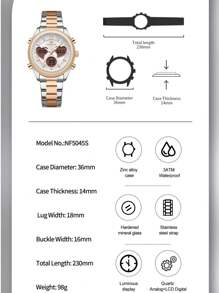 NAVIFORCE NAVIFORCE Dial Quartz Analog LCD Digital Watches Seiko Movement Playful Watch Unique Design Of Heart-Shaped Fashion Casual Girlfriend Gifts Clock 5045S,With Gift Box,Perfect Gifts,Perfect For Business Casual/Sporty/Party/Street/IndustrialStyle/Gym/Sport/Refreshing/Young/Business