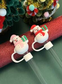 1 /2 /3 /6PCS Christmas Silicone Straw Cover, Suitable For 40oz/30oz/10mm Sippy Cup, Water Cup Decoration Accessories Reusable Straw Cover, Portable Protective Plug Decoration, For Christmas Gifts, Cup Accessories, Party Holiday Gifts To People