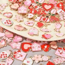 20/50 Pcs/Pack Assorted Romantic Pink Heart, Bow, Shamrock, Lucky Charm, Flower Enamel Charms, Pendants Suitable For DIY Jewelry Making, Craft Projects