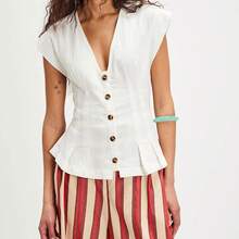 Women Y2k Button Shirt Tie Lace Patchwork Cap Sleeve Ruffle Blouse Top Fairy Going Out Top Beachwear - White - View 3