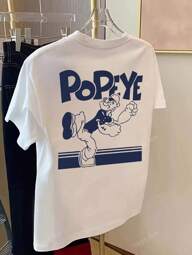Cartoon Print Mid-Length Short Sleeve T-Shirt For Women, White Graphic Tee #3333