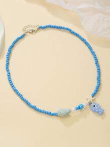 1pc Ocean Theme Vacation Style Faux Pearl, Resin Crack Bead, Ceramic Small Fish, Seaglass Tropical Fish, Starfish And Seashell Pendant Necklace For Women, Suitable For Gift And Everyday Wear