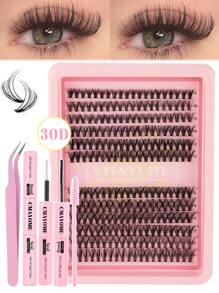 240 piezas Conjunto de extensiones de pestañas falsas con rizo D, mezcla múltiple de 10D+20D+30D pestañas postizas gruesas y tupidas, mechones de pestañas suaves, con maquillaje natural para ojos, longitud de 8-16mm apta para fibra de mink fina e impermeable con efecto 3D, adecuada para maquillaje natural, dramático y diario, kit de racimos de pestañas postizas para cosplay.