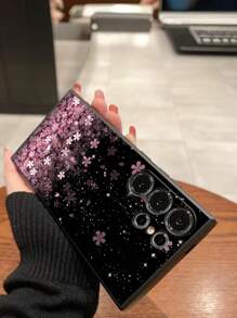 1pc Starry Flower Pattern Anti-Drop Anti-Slip Black Phone Case Compatible With Galaxy A04e/A05s/A13/A14/A15/A34/A35/A50/A52/A53/A54/S21/S22/S23/S24/S25/S25Ultra Waterproof Shockproof Scratch Resistant
