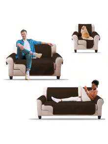 Living Room Cover 3 Pieces Double View Anti-Mite Protector, Sofa Cover - Brown - View 6