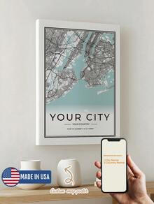 1pc Modern Style Personalized City Map Canvas Poster Wall Art, Custom Cover Poster For Home Decor, Canvas Prints For Living Room Bedroom Kitchen Game Room Home Decor,  Perfect Gift And Decoration, Frameless / Inner Frame Gift - Multicolor - View 1