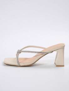 仙女般的方头粗跟凉鞋，适合女士，新款百搭夏/秋季水钻法式高跟鞋，适合约会、购物、聚会、派对、通勤、办公室