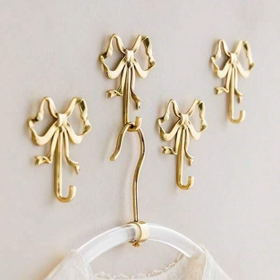 1pc/2pcs Gold Brass Bow Tie Wall Hook - Polished Wall Mounted Decorative Hook With Screws, Suitable For Hanging Clothes, Towels, Bags, Doors, Bathrooms, Kitchens And Bedrooms, Also Suitable For Holiday Decorations, Mother's Day Gifts, Graduation Gifts, Home Essentials - Multicolor - View 1