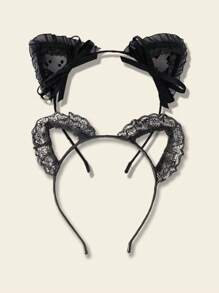 2 Peças Tiara de Orelha de Gato de Renda para Mulheres, Acessórios de Cosplay, Enfeite de Cabeça de Gatinho Fofo para Festa a Dois, Decoração de Cabelo para Festival de Halloween
