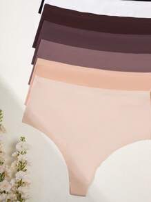 7pcs/Pack Seamless Plus Size Thong Underwear, Sexy Fashionable Casual Comfortable Home Style New Solid & Leopard Print, Birthday/Valentine's Day/Christmas/Halloween Gift