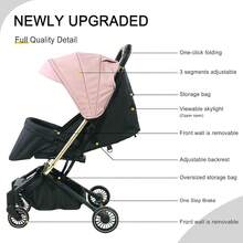 Lightweight Baby Stroller,Ultra Compact & Airplane-Friendly Travel Stroller, One-Handed Folding For Toddler, Only 13lbs,With Sleep Shade, Oversize Basket (Khaki) - Grey - View 2