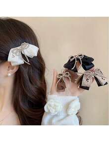 1 件优雅时尚珍珠流苏蝴蝶结发夹，女士高端侧刘海夹发夹，适合日常佩戴 - 彩色 - 查看 6