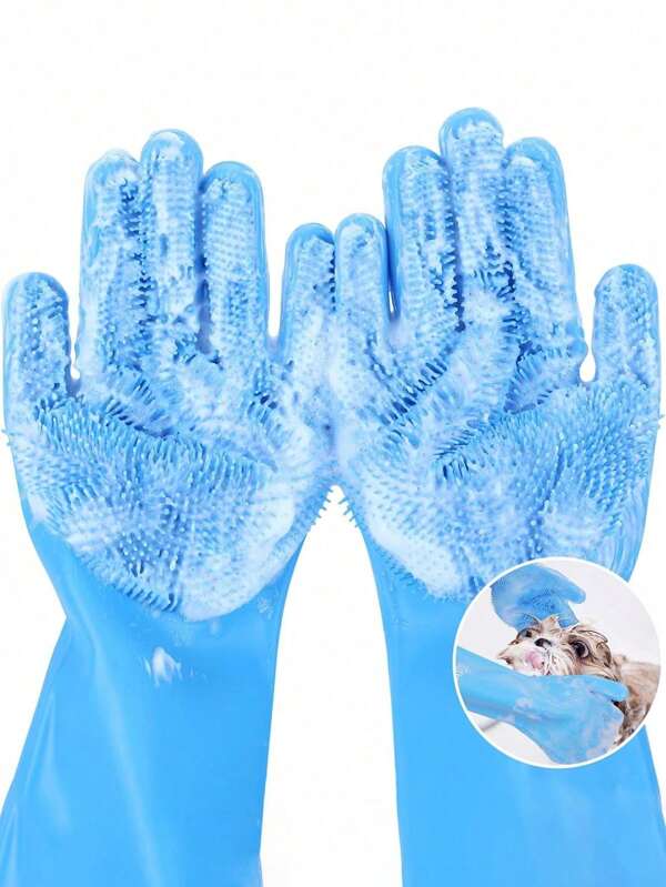 1 Pair Of Pet Grooming Gloves - Cat And Dog Bath Gloves - Silicone Material Safe And Durable - Pet Bath And Massage