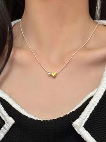 BALMORA 1 件 S925 纯银小圆珠撞色心形项链，适合女士日常佩戴、送礼派对、情人节礼物、母亲节礼物 - 銀色 - 查看 1