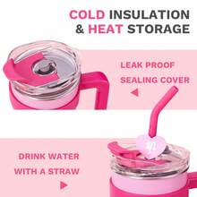 Miniso Bộ quà tặng bao gồm bình nước và ống hút bằng thép không gỉ hình búp bê Barbie, dung tích lớn, kiểu hoạt hình dễ thương, cốc cà phê du lịch xách tay, 1600ml/54oz. - Màu Hồng baby - Xem 6