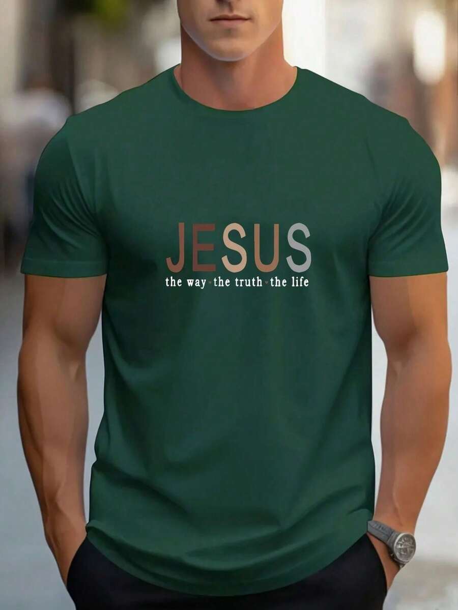 Men's Blouse T-Shirt Evangelical Fashion Jesus T-Shirt Comfortable Cheaper Check It Out - 軍綠色 - 查看 1