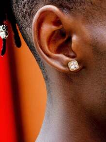 ORAZIO 1 Par de Pendientes de Botón con Circonita Cúbica para Hombre y Mujer, Juego de Pendientes con Poste de Plata de Ley 925 Chapados en Oro de 14K Hipoalergénicos, Redondos y Cuadrados con Circonitas Cúbicas Enchapadas, Pendientes Simulados con Halo de Diamante