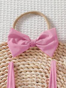 2pcs/Set Baby Girls' Fashion Casual Denim Outfit With Bow Decor - Pink - View 3