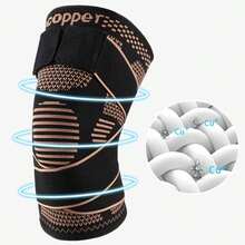 1pc Copper Knee Braces With Strap For Knee Pain Women And Men, Knee Compression Sleeve For Arthritis, ACL, Meniscus Tear, Joint Pain Relief, Knee Support For Working, Running, Weightlifting Gym Accessories Knee Support Sports Knee Pads Gym Knee Pads - Black - View 2