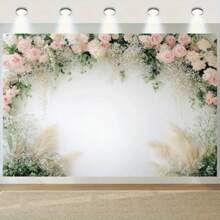 1 pièce, fond floral blanc poudré, décoration photographique en polyester, douche nuptiale, mariage, anniversaire, première communion, bannière de fête, sans besoin d'électricité, fournitures ménagères de cuisine