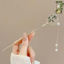 1 Peça Presilha de Cabelo Retrô com Borlas, Acessório de Cabelo Elegante Decorado com Pérolas e Cristais, Garra de Coque de Alta Qualidade para Mulheres e Meninas, Clipe de Coque Estilo Chinês Hanfu, Fixador de Coque, Ornamento de Cabelo de Liga, Pino de Cabelo, Formador de Coque, Peça de Cabelo, Presilhas para Arrumação de Cabelo