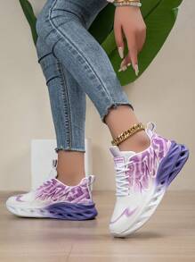 Women's Colorful Gradient Lace-Up Thick Sole Casual Sports Shoes, Comfortwable, Breathable, Shock-Absorbing, Suitable For Outdoor, Running, Fitness, Walking. A Great Gift For Christmas, New Year, Valentine's Day
