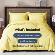 Cover Queen Size Set - Extra Soft Queen Size Duvet Cover 90 X 90 With 2 Pillow Shams - Hotel Luxury Easy Care And Fade Free W/ Zipper Closures & Ties - Breathable Bedding Set (Light Sage Green) - 40 - 黃色(無被子) - 查看 9