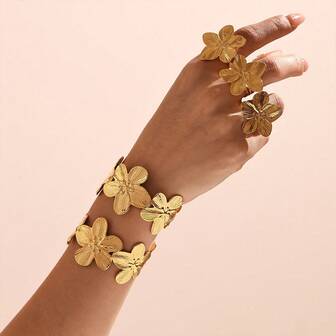 1 buc brățară cu manșetă deschisă cu flori aurii, bijuterii pentru femei, accesoriu