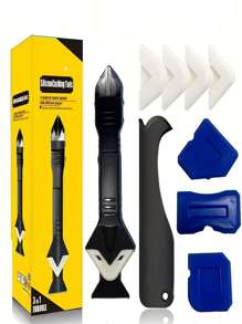 9pcs 4-In-1 Silicone Caulking Tool Set - Multi-Function Stainless Steel Tips, Adjustable Silicone Sealant Nozzle, Grouting Spatula, And Scraper For Kitchen, Bathroom, Window And Sink Joints - Easy Clean And Reusable