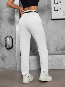 A&DD MODA, REF: 508 Women's High-Waisted Formal Pants With Belt, Elegant, Modern, Casual, Tailored Wide-Leg Trousers, Side Pockets, Flare, Wide Leg, Sophisticated Look, Structured Crepe Fabric, Premium Twill Jeans, Comfy, Versatile Style, Casual Chic, For Work And Events ✨ - 白色的 - 查看 2