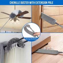 Dusters For Cleaning, Retractable Microfiber Gap Dust Cleaner With Extension Pole 30'' To 100'', Reusable Bendable Long Handle Feather Duster Kit For Cleaning High Ceiling Fan, Furniture, Blinds, Car - Blue - View 2