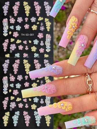 1/2pcs 5D Colorful Floral Nail Studs Butterfly & Rose Sliders Spring Summer Macarone Nail Art Decorations DIY