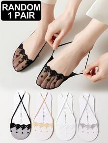 1/4 双女士超薄网眼系带透气防滑隐形内衬袜子，春夏季