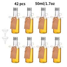 42/5pcs Mini Liquor Bottles,Plastic Empty Bottles,With Golden,Silvery,Black And Rose Screw Cap,And Square Hangtag, Have Funnel And Rope, Small Size Easy To Take Out Of The House Without Taking Up Space, For Weddings,Social Gatherings,Outdoor Camping,Restaurants, Cafes.
