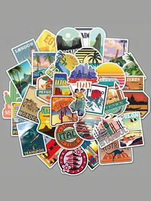 50/65 piezas Pegatinas de viajes alrededor del mundo, pegatinas de vinilo de países y ciudades del mundo, diseño de mapa de viajes, resistentes al agua, para decoración escolar, suministros de maestros, recompensas de comportamiento y decoración DIY - Multicolor - Ver 6