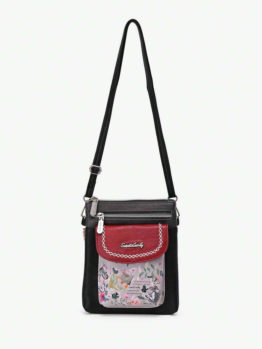 Sweet & Candy Women's Messenger Bag Pu Leather Cute Fun Print Butterfly Original Design Light To Carry Travel School Commuting Retro College Exquisite Commuting - Noir (Black) - View 1