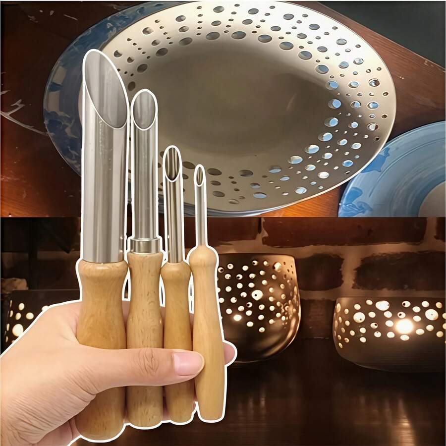 4pcs Ceramic Clay Stainless Steel Round Hole Punch Tools, Pottery Sculpting Perforating Tools - 4 Pieces/set - View 1